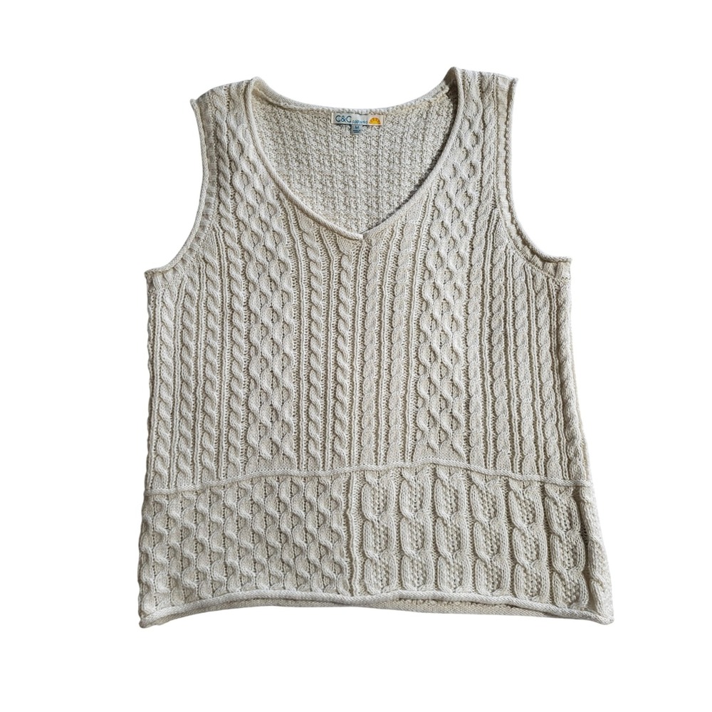 C&C California Cableknit Sweater Vest Womens Medium Ivory Collegiate Preppy